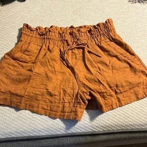 Linen-blend tie waist shorts